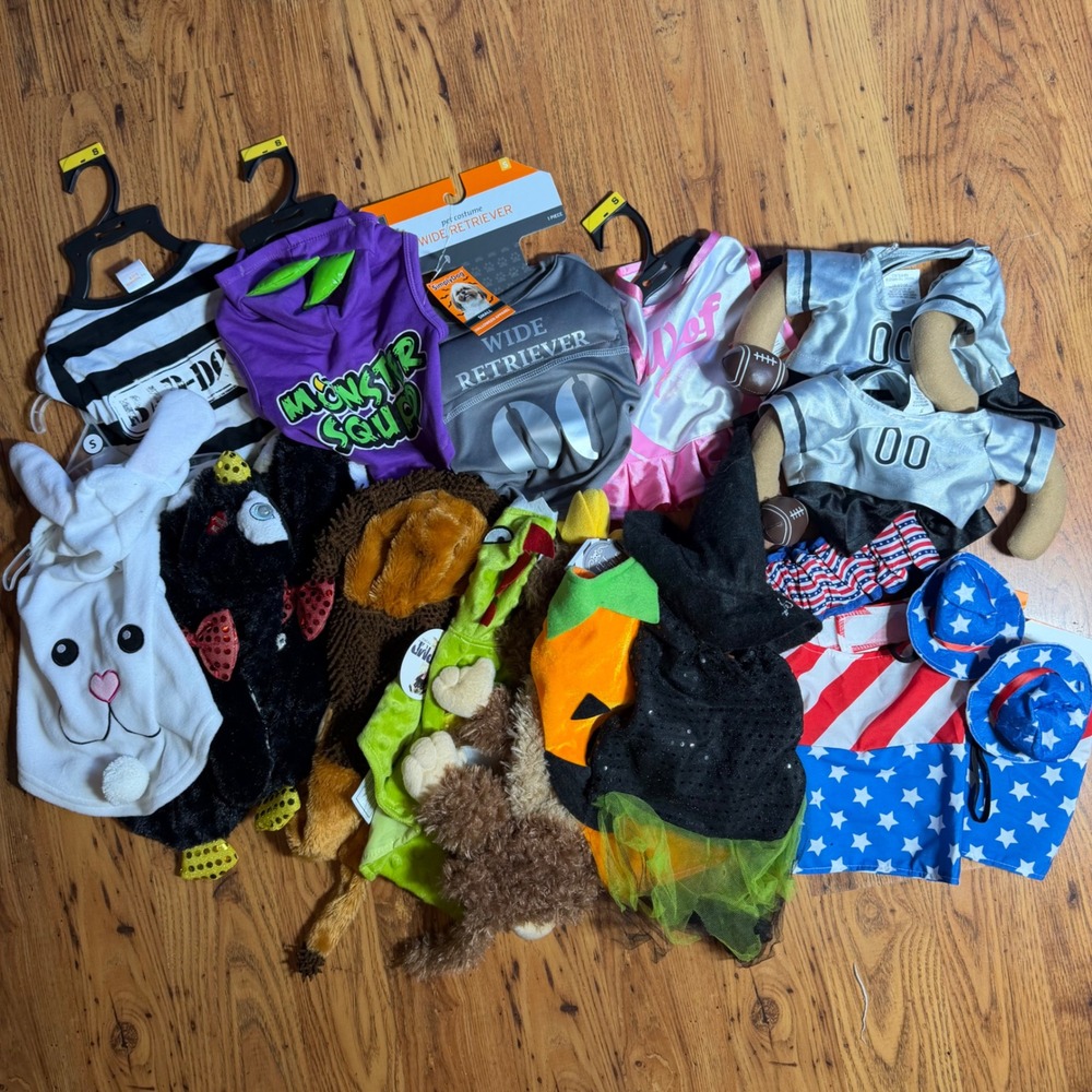 Bulk Lot 12+ Small Pet Costumes Simply Dog Halloween Patriotic Sports Bunny Lion